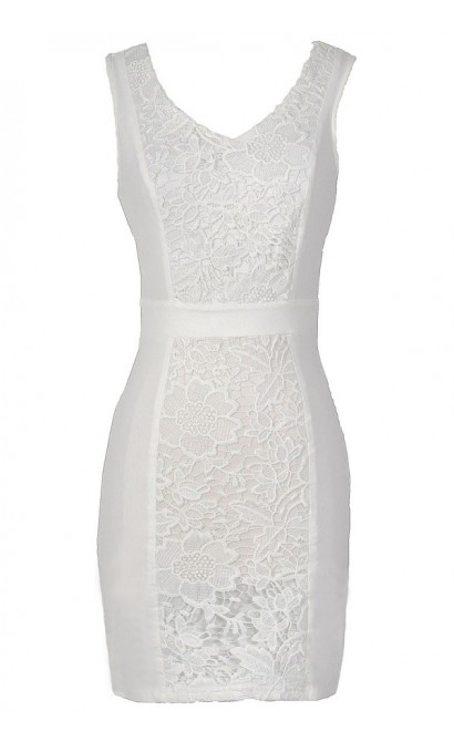 Center Stage Crochet Lace Pencil Dress in Ivory